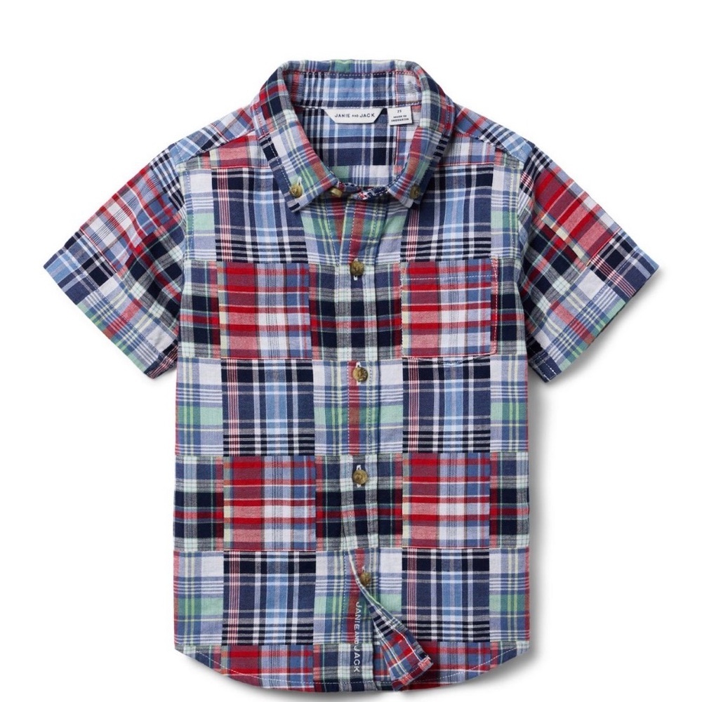 Janie and Jack Madras Plaid Patchwork  Shirt